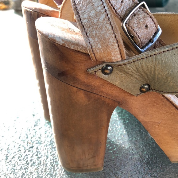 BED STU Tan Brown Cream Washed Clog Heeled Strapped Open Toe Sandals - Picture 7 of 13